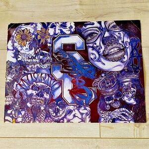 Handmade Prison Art Drawing Piece SC Dodgers Skulls Women Muertos 12”x9”